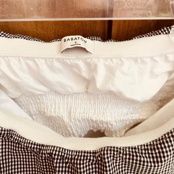 Aritzia Babaton Bandeau Ruffle Top Blouse Peplum Checkered Black White Size S - Picture 5 of 11